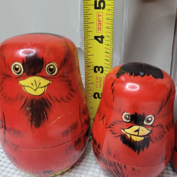 Nesting Birds (2) Red Cardinal & Blue Bird Wooden Nesting Dolls SEE DESCRIPTION - Picture 3 of 16